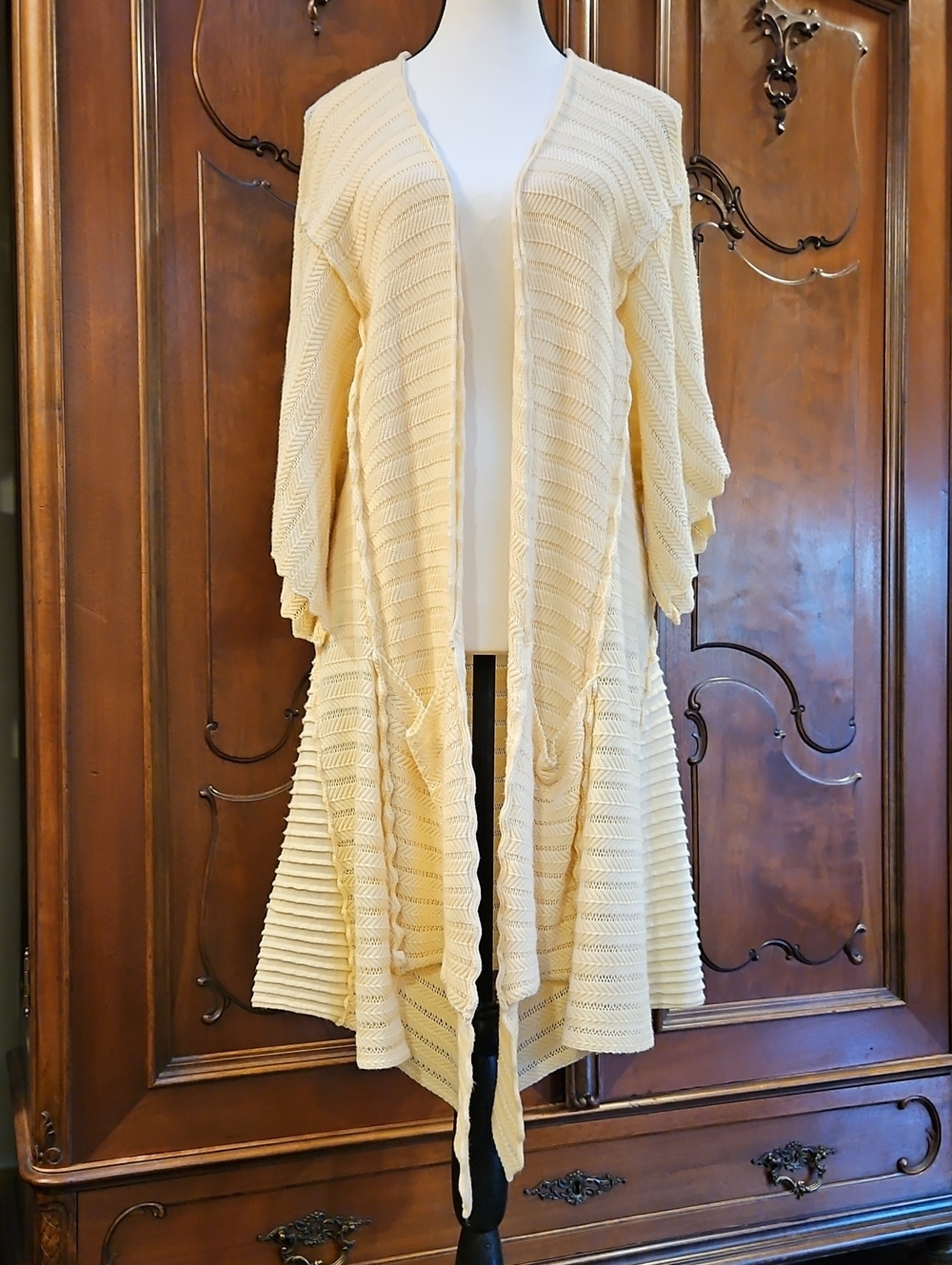 Guinevere Open-Front Knit Duster Cardigan Soft Yellow Sz M